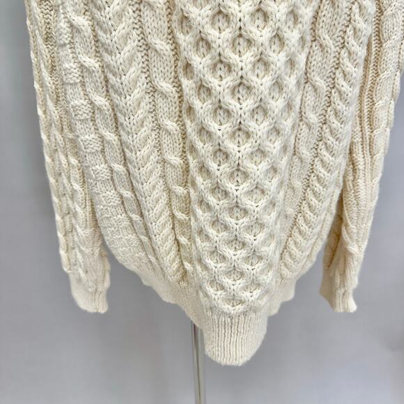 Vintage LL Bean Ireland wool Fisherman ivory cableknit sweater Size X Large XL - Picture 6 of 16